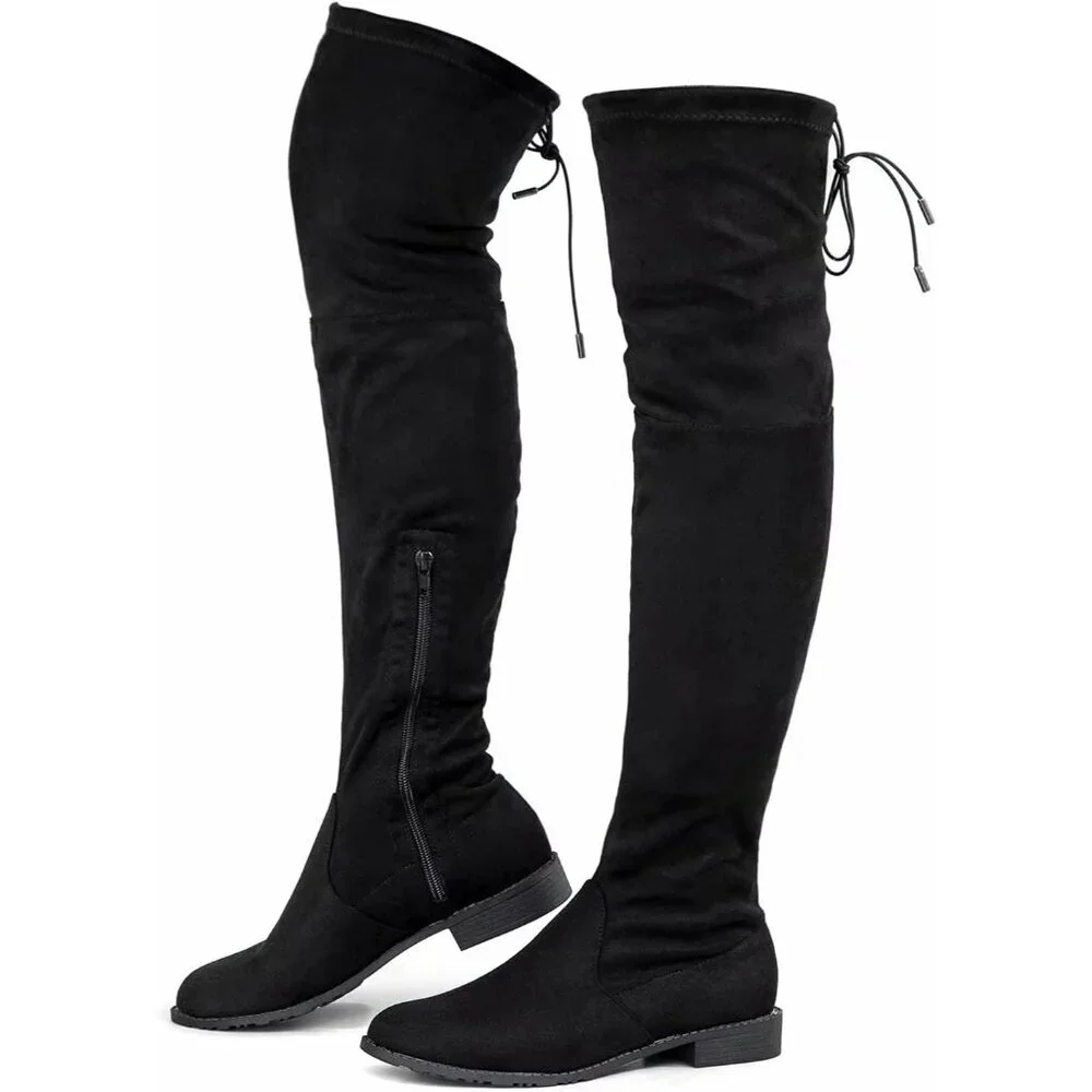 Women's Black-0.98 Inchs Polyurethane (PU) Over Knee High Warm Winter Long Boot